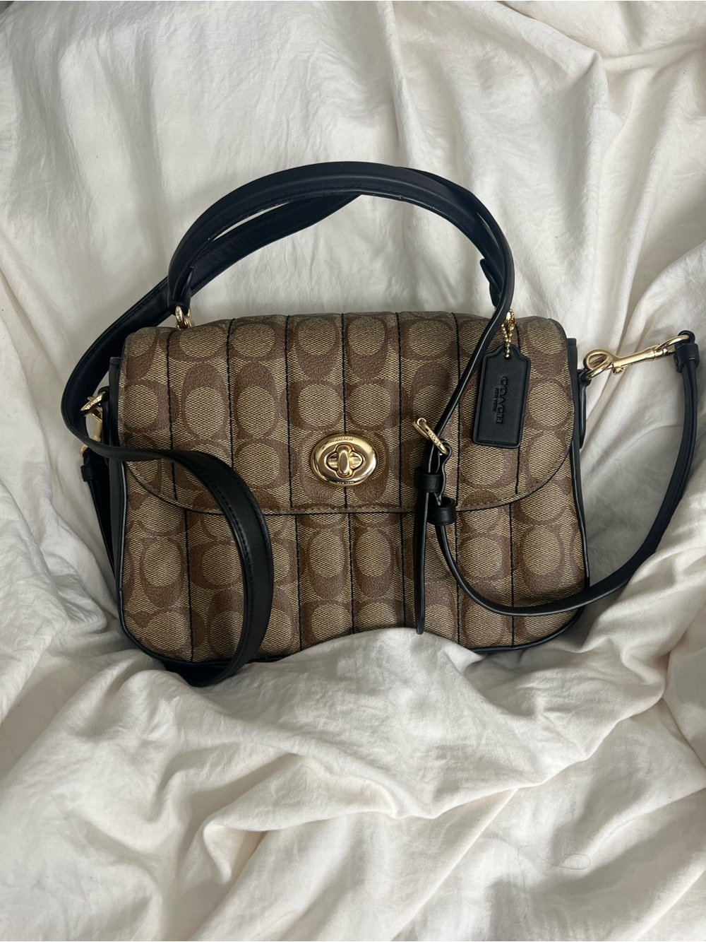 Coach Brown Signature Quilted Satchel with Black Trim